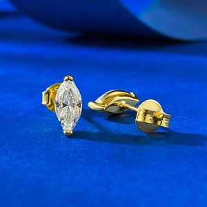 Macro view of 4x8mm marquise cut stud earrings with S925 hallmark stamp in gold plating