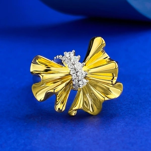 925 Sterling Silver Bow Pleated Ribbon Ring Fashionable Bicolor Rhinestone Inlaid Finger Ring Jewelry Gift For Women
