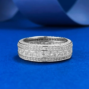 Luxurious S925 silver band ring with multi-layer pavé cubic zirconia diamonds