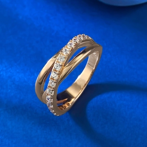 Bague luxueuse en argent S925 or rose avec triple anneau et zircons brillants