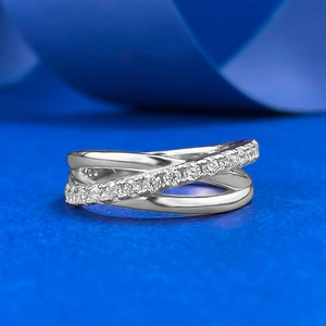 925 Sterling Silver Criss Cross Ring For Women Triple Layer Line Rhinestone Inlaid Fashion Jewelry Geometric Finger Ring