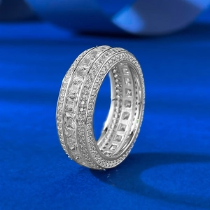 Luxurious S925 Sterling Silver Eternity Ring Full Rhinestone Inlaid Multi-Layer Geometric Band For Men Women Fashion Jewelry