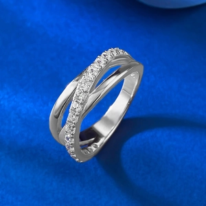 Luxurious S925 sterling silver triple layer intertwined ring with zircon accents