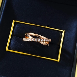 Bague luxueuse en argent S925 à trois anneaux entrelacés or rose avec oxydes de zircon