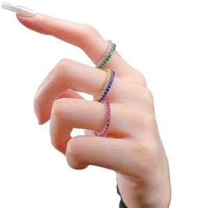 Set of five S925 sterling silver eternity rings with colorful round-cut zircon stones