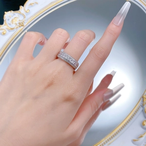 Close-up of S925 sterling silver full eternity ring with multi-row pave diamonds