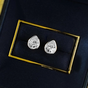 Classic S925 sterling silver pear cut teardrop stud earrings in a luxury gift box