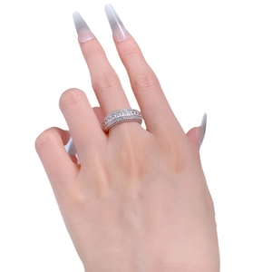 Luxurious S925 sterling silver triple-row full pavé CZ diamond ring for men and women