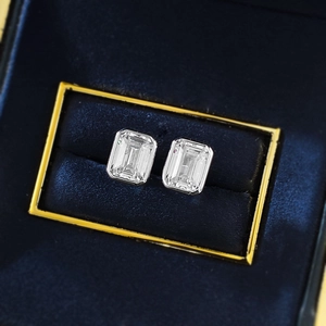 Classic S925 sterling silver emerald-cut cubic zirconia stud earrings in a gift box