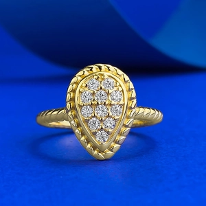 Anello Boémien in Argento Sterling 925 a Forma di Pera per Donna Placcato Oro Cinturino Intrecciato Strass Gioielli alla Moda