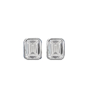 Classic S925 sterling silver stud earrings with emerald cut clear gemstones in bezel setting
