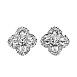Boucles d'oreilles clous lotus en argent 925 avec pavage de diamants scintillants