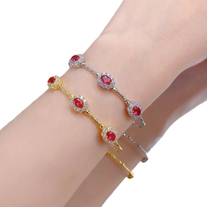 Elegant S925 silver bangles with halo ruby gemstones in gold and silver finishes