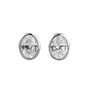 Classic S925 sterling silver stud earrings featuring 6x8mm oval-cut clear gemstones