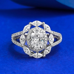 Luxury 925 Sterling Silver Oval Cluster Ring For Women Elegant Rhinestone Inlaid Geometric Finger Ring Wedding Party Jewelry