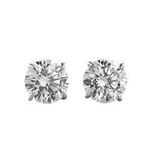 Classic 925 sterling silver four-prong round solitaire stud earrings with clear stones