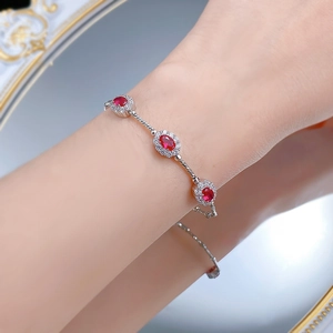 Elegant S925 silver bracelet featuring oval rubellite stones and sparkling diamonds