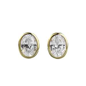 Elegant S925 silver oval cut earrings with gold plating and clear zircon stones