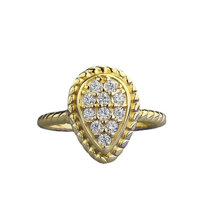 Anello a goccia in argento S925 placcato oro con pavé di pietre e fascia a treccia
