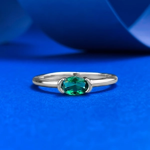 Anello S925 Argento Sterling Verde Nano Ovale con Strass per Donna Gioielli di Moda Elegante Minimalista Regalo