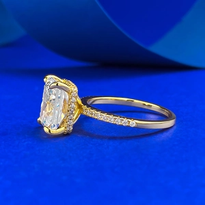 Macro shot of S925 sterling silver stamp and radiant cut gemstone on ring