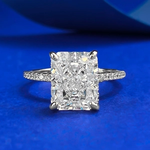 Luxurious S925 Sterling Silver Radiant Cut Rhinestone Ring For Women Geometric Inlaid Wedding Party Fashion Jewelry Accessory