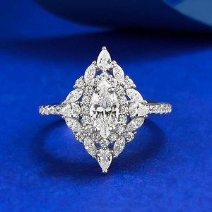 Bague en Argent Sterling 925 Vintage avec Strass Taille Marquise pour Femme Bague Géométrique Incrustée Bijoux de Mode