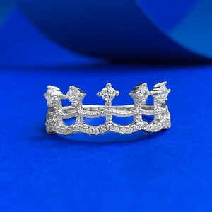 925 Sterling Silver Crown Ring Fashion Simple Lace Design Rhinestone Inlaid Stackable Finger Ring For Women Trendy Jewelry Gift