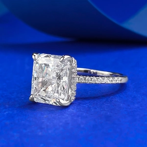 Luxurious S925 silver ring with 8x10mm radiant cut high carbon diamond and pavé setting
