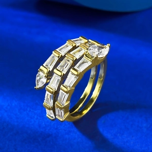 Bague serpent en argent S925 plaqué or avec pierres précieuses de luxe taille baguette