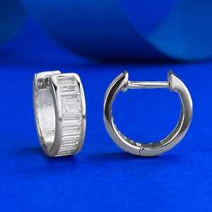 Silver S925 hoop earrings featuring baguette cut zircons in a minimalist channel setting