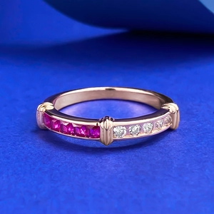 S925 Sterling Silver Two-Tone Pink White Rhinestone Row Ring Rose Gold Plated Fashion Finger Ring For Women Jewelry