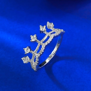 Detailed view of S925 sterling silver crown ring set with five sparkling white zircons
