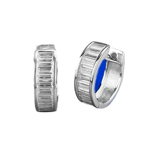Elegant 925 sterling silver huggie hoop earrings with baguette-cut cubic zirconia stones