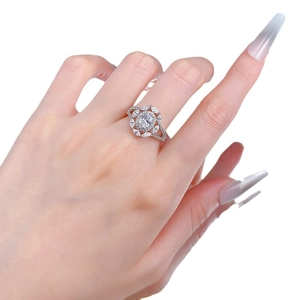Luxurious S925 silver oval cluster ring with marquise halo diamonds worn on hand