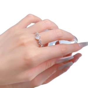 Elegant S925 silver square princess cut ring with floral diamond accents on model hand