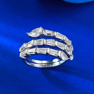Close-up of S925 sterling silver triple-wrap snake ring with pave-set marquise crystals