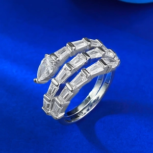 Sparkling S925 sterling silver snake-shaped multi-layer ring with marquise cut stones