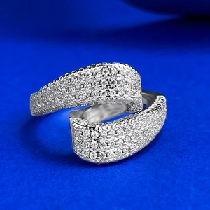 S925 Sterling Silver S-Shaped Bypass Ring Micro Pave White Zirconia Luxury Cross Line Band Ring For Women Party Jewelry