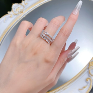 Elegant S925 silver triple snake wrap ring with baguette and pear-cut cubic zirconia