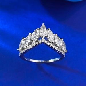 Marquise cut crown ring in silver finish with pavé set crystals on a thin band