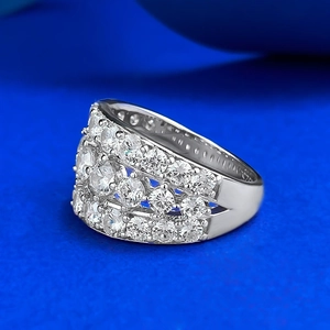 Bague luxueuse en argent sterling S925 avec plusieurs rangées d'éternité en zircon