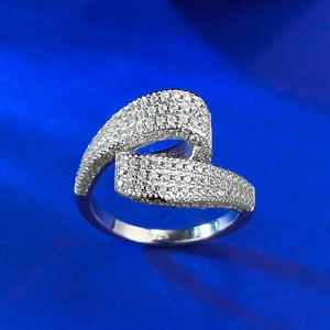 Luxurious S925 sterling silver S-shaped ring with pavé-set cubic zirconia stones