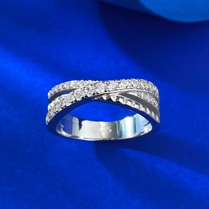 Detailed view of S925 sterling silver criss cross ring with micro-paved zircon stones