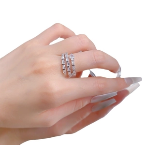 Elegant S925 silver triple-layer spiral snake ring with micro-pave cubic zirconia stones