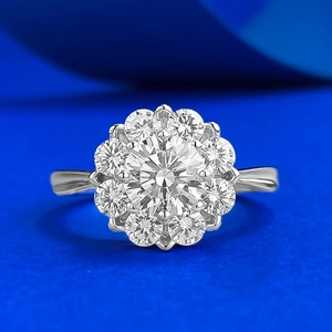 Bague Cluster Fleur Ronde en Argent Sterling 925 pour Femmes Étincelant Strass Mariage Fiançailles Mode Banlieusard Bijoux