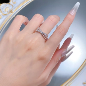 Luxurious S925 sterling silver crisscross ring with micro-pave cubic zirconia crystals