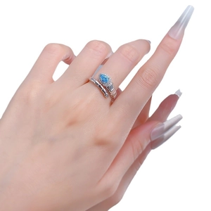 Bague serpent ajustable en argent S925 avec pierre bleue en forme de goutte d'eau
