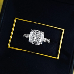 S925 sterling silver cushion cut ring with sparkling 10x10mm ice flower diamond in a gift box