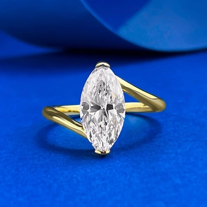925 Sterling Silver Marquise Cut Rhinestone Ring Gold Plated Twisted Bypass Shank Engagement Wedding Ring Jewelry For Women